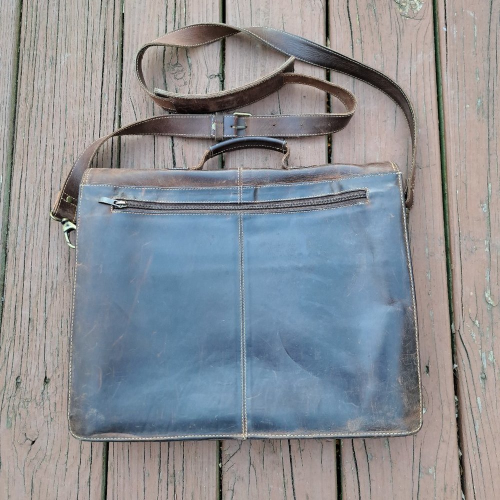 Buckle and Seam Leather Carry Bag Vintage LapTop - Picture 3 of 11